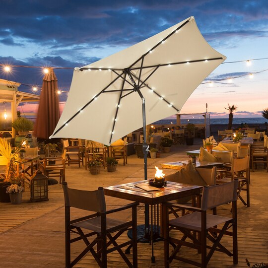 led tilt patio umbrella Rotihom 11FT Solar Powered Light Cantilever with Base Included, Large Cantilever Umbrella with 360Rotation, Heavy-Duty Offset Outdoor Umbrella for Patio,Pool,Backyard (Champagne) : Patio, Lawn & Garden the double Denim Blue Crank & Auto